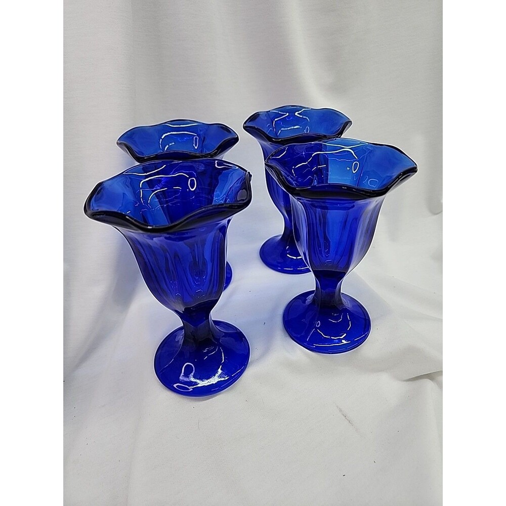 Cobalt Blue Tulip Parfait Sundae Glasses Set Of 2 Unmarked No Chips Or Cracks
